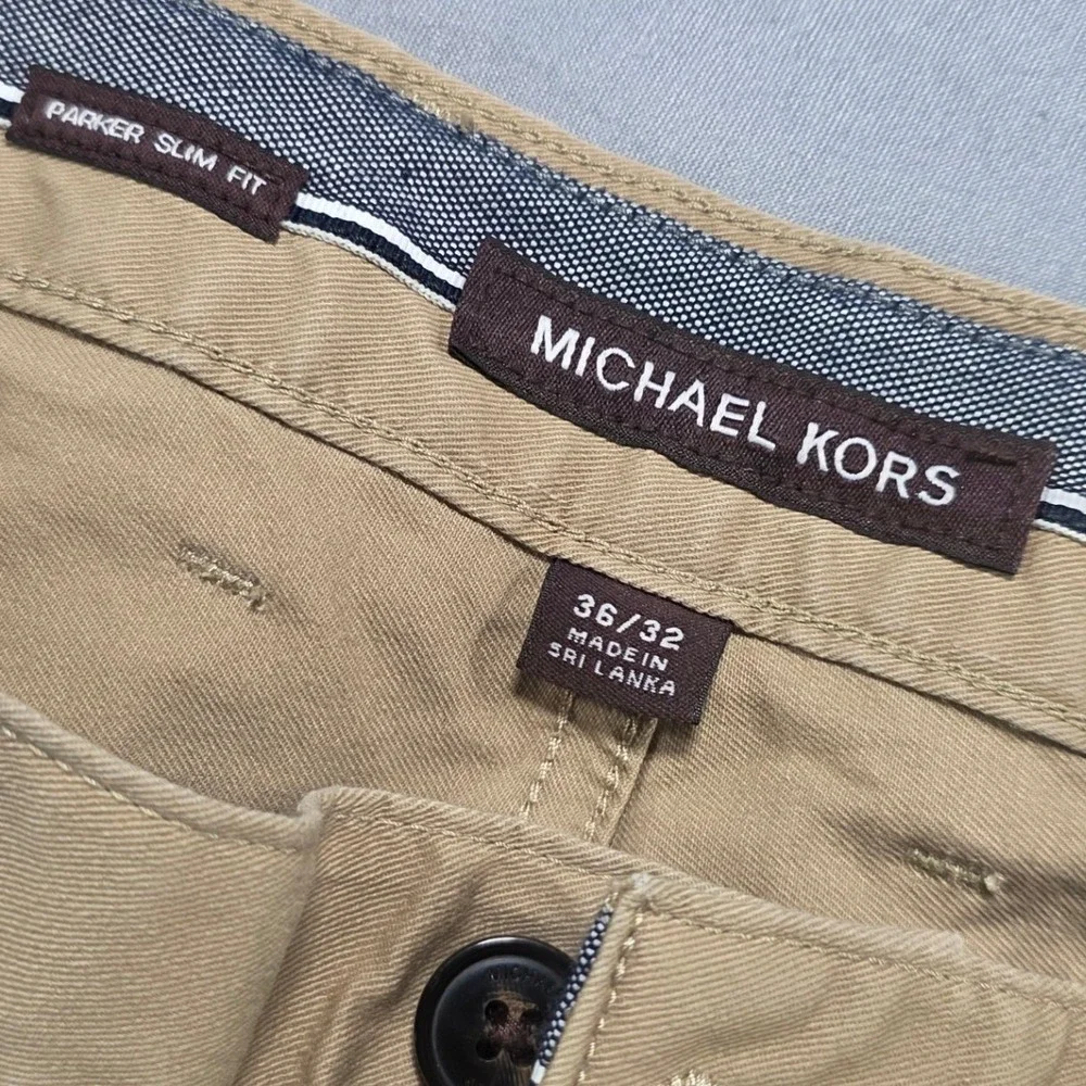 Michael Kors Parker Slim Fit Tan Khaki Pants Mens 36x32 Cotton Stretch Chinos